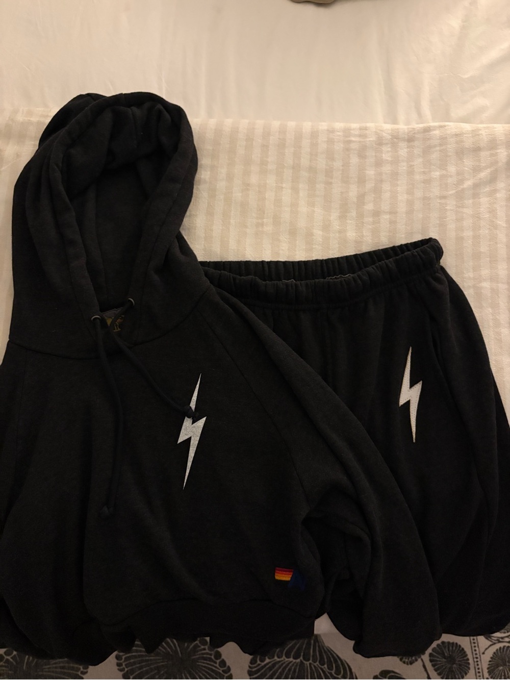 Aviator Nation Black Hoodie AND JOGGERS with Silver Lightning Bolt